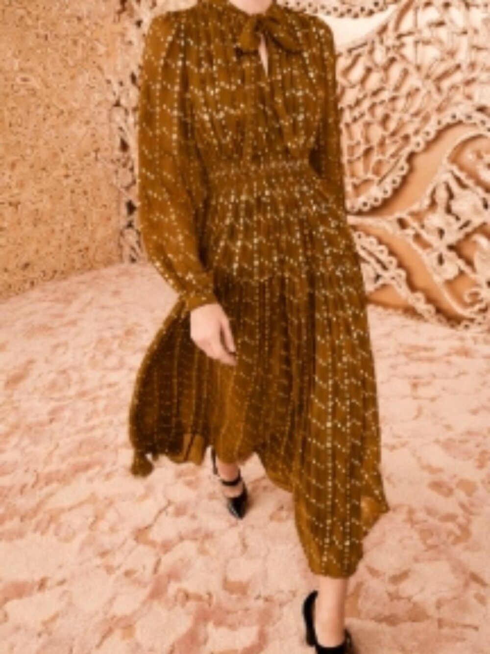 NWOT ULLA JOHNSON Mona Silk Midi Dress in Tiger's Eye $790